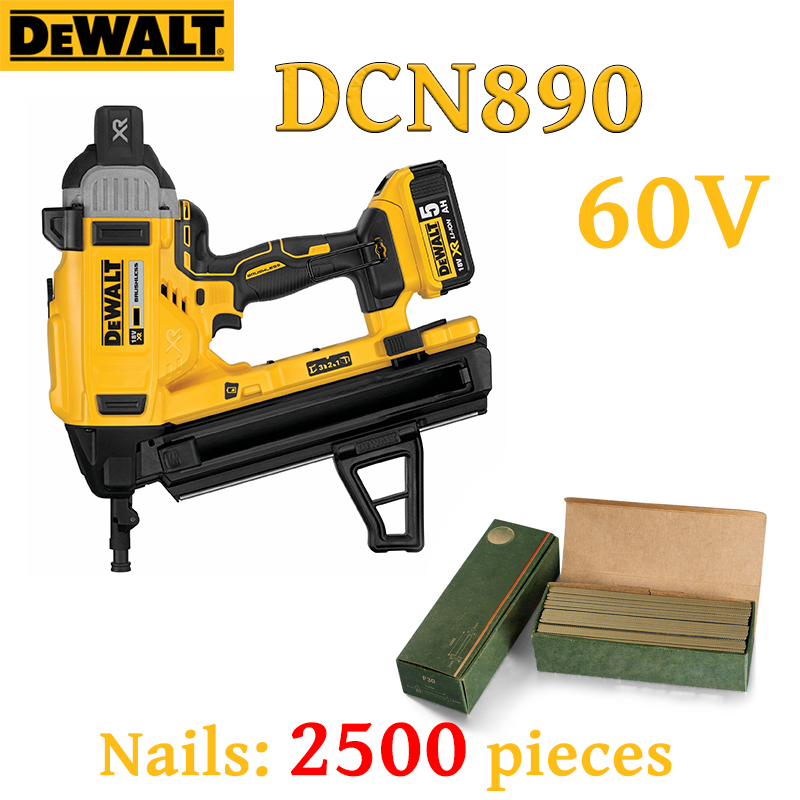 Безчетков електрически пистолет за забиване на цимент DEWALT DCN890-SJ, 60V литиева батерия (безплатни 2500 пирона)