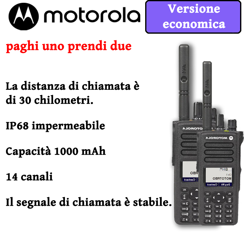 【Acquista 1, ricevi 1 gratis】Versione economica del walkie-talkie Motorola, distanza di comunicazione ultra lunga di 30+KM, potenza 1000mAh, 14 canali, segnale di chiamata stabile, materiale impermeabile IP68