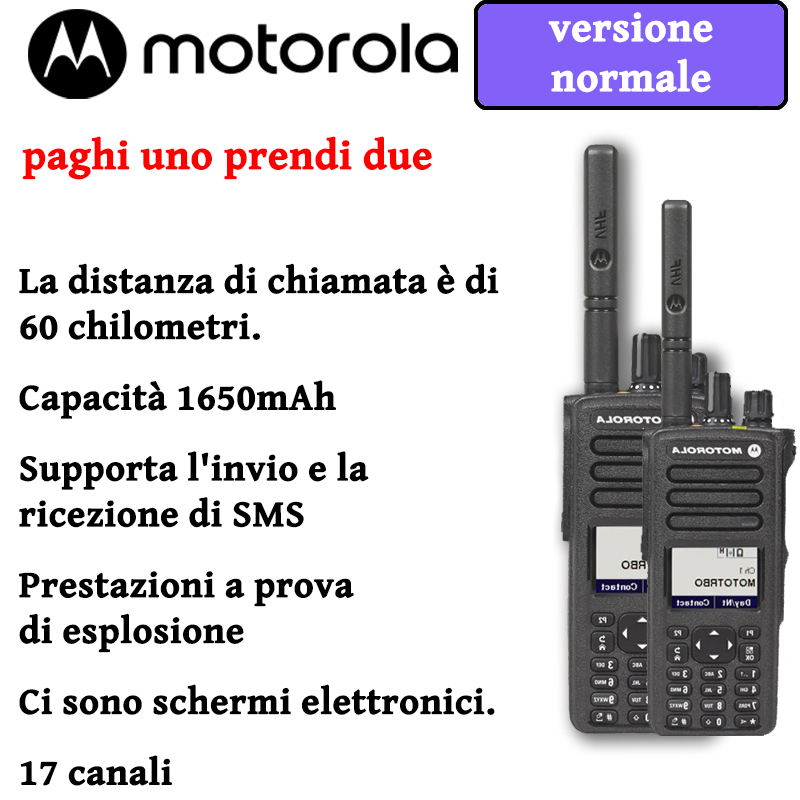 【Acquista 1, ricevi 1 gratis】 Walkie-talkie Motorola versione normale, raggio di comunicazione ultra lungo di 60+KM, IP68 impermeabile e antipolvere, batteria da 1650 mAh, supporto comunicazione Bluetooth, con display elettronico, 17 canali, materiale resistente all'esplosione