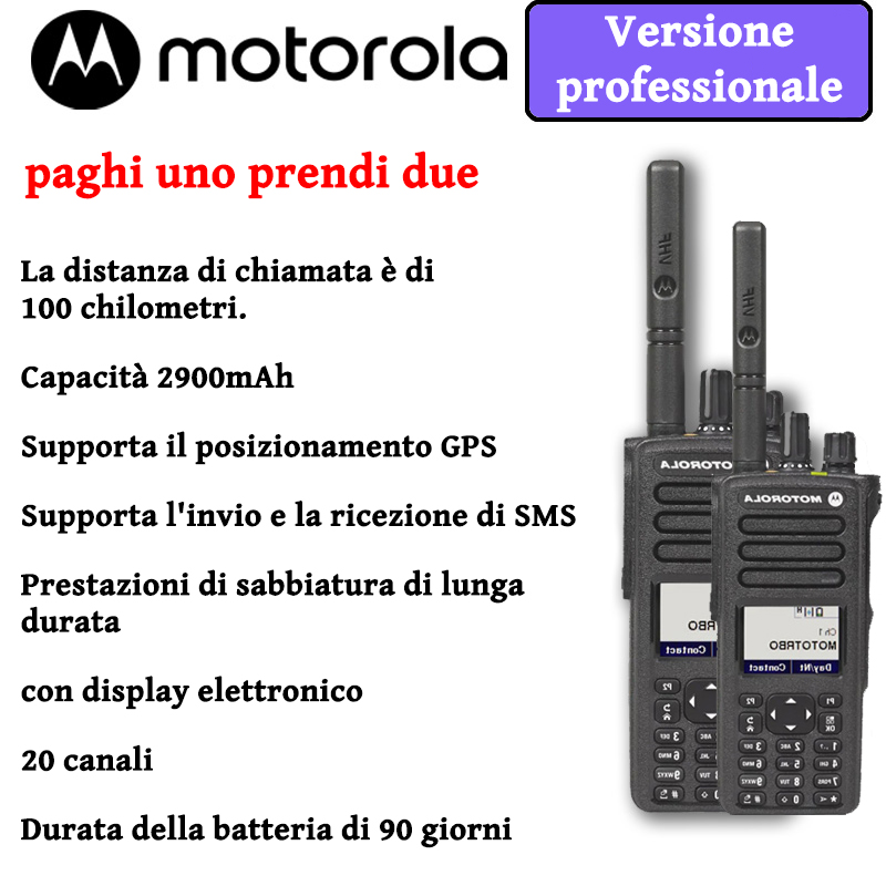 【Acquista 1, ricevi 1 gratis】 Versione professionale Motorola walkie-talkie, raggio di comunicazione ultra lungo di 100+KM, IP68 impermeabile e antipolvere, batteria da 2900 mAh, supporto posizionamento, supporto comunicazione Bluetooth, con display elettronico, 20 canali, trasmissione continua