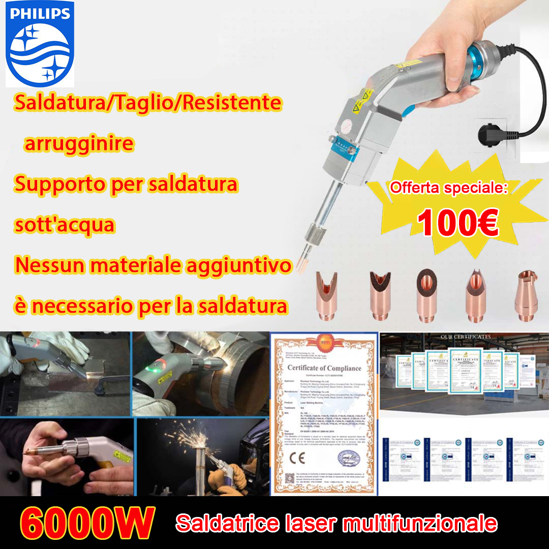 6000W Pistola laser multifunzione (saldatura oro/argento/rame/ferro/alluminio/acciaio inox) spessore saldatura 0-20mm (saldatura/taglio/pulizia 3 in 1)-100€